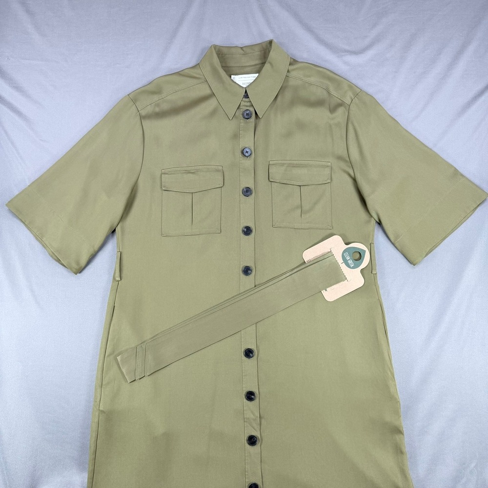 Hobbs London Limited Edition Womens Size 10 Olive Green Belted Midi Dress